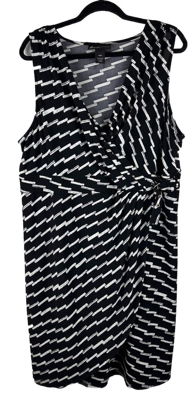 Lane Bryant Women’s Black White Casual Career Stretch Faux Wrap Sleeveless 18/20